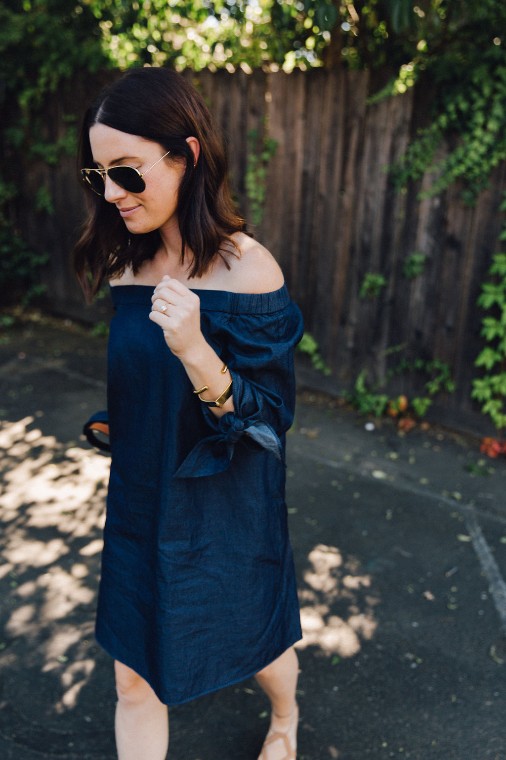 tibi off the shoulder chambray dress