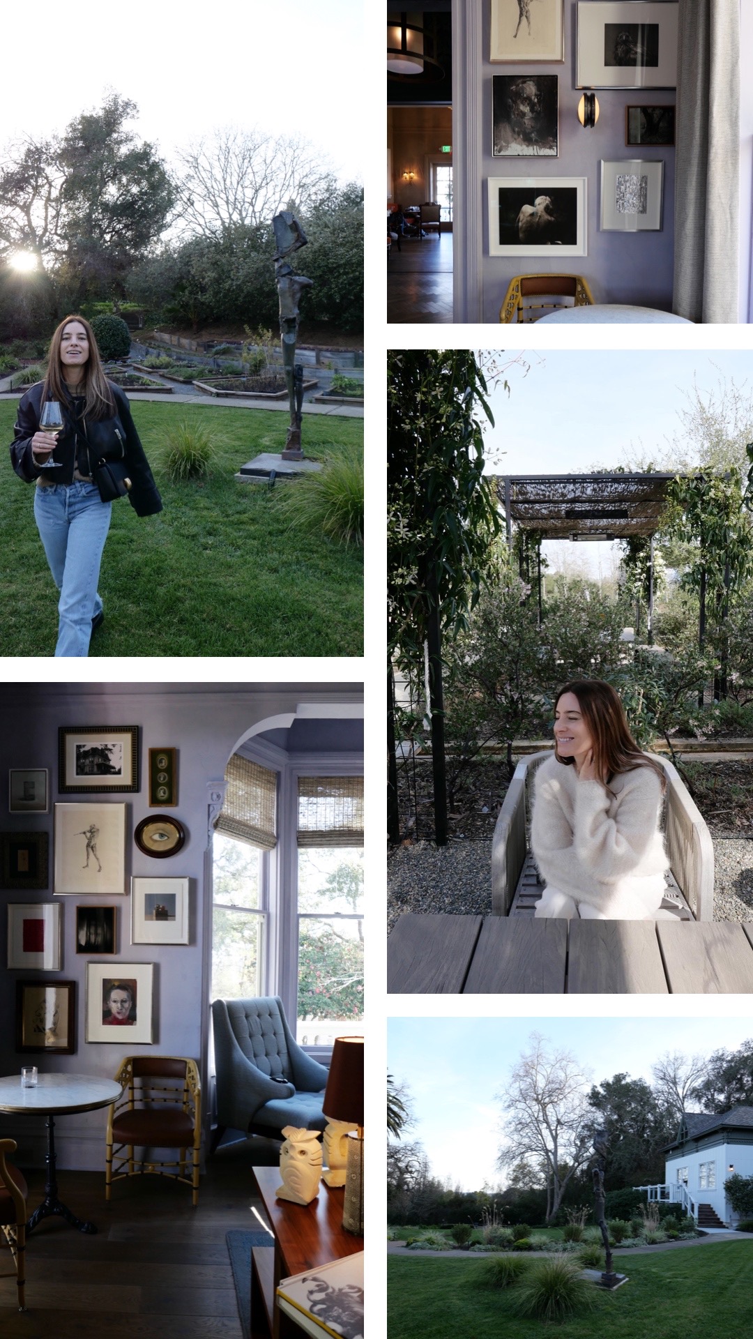 The lounge area at The Madrona Inn is a cozy and inviting space with art-filled walls.