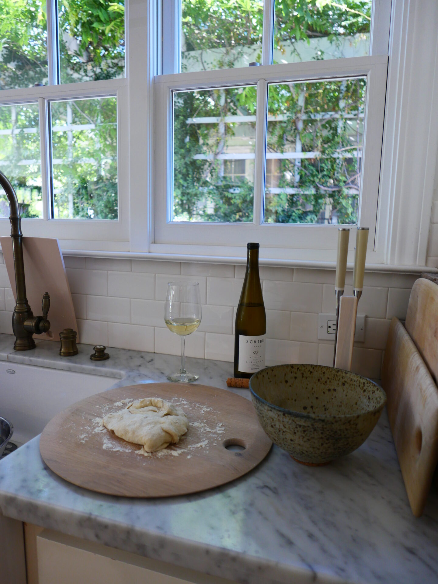 wine and flour in the kitchen