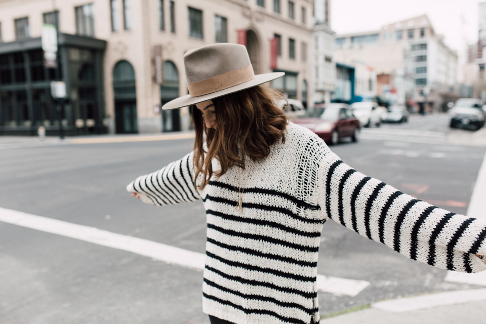 the perfect slouchy striped black and white sweater