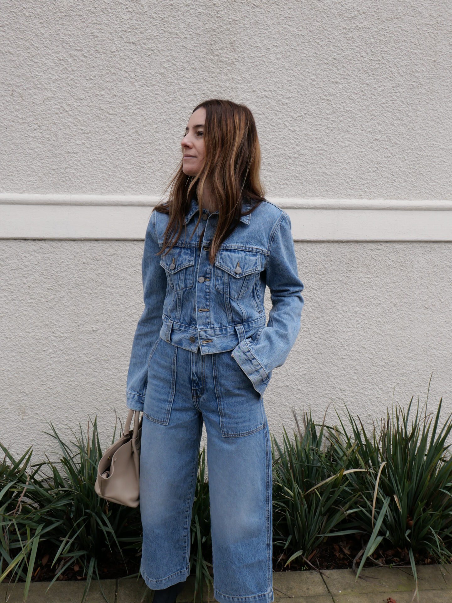 Khaite denim on denim look for spring