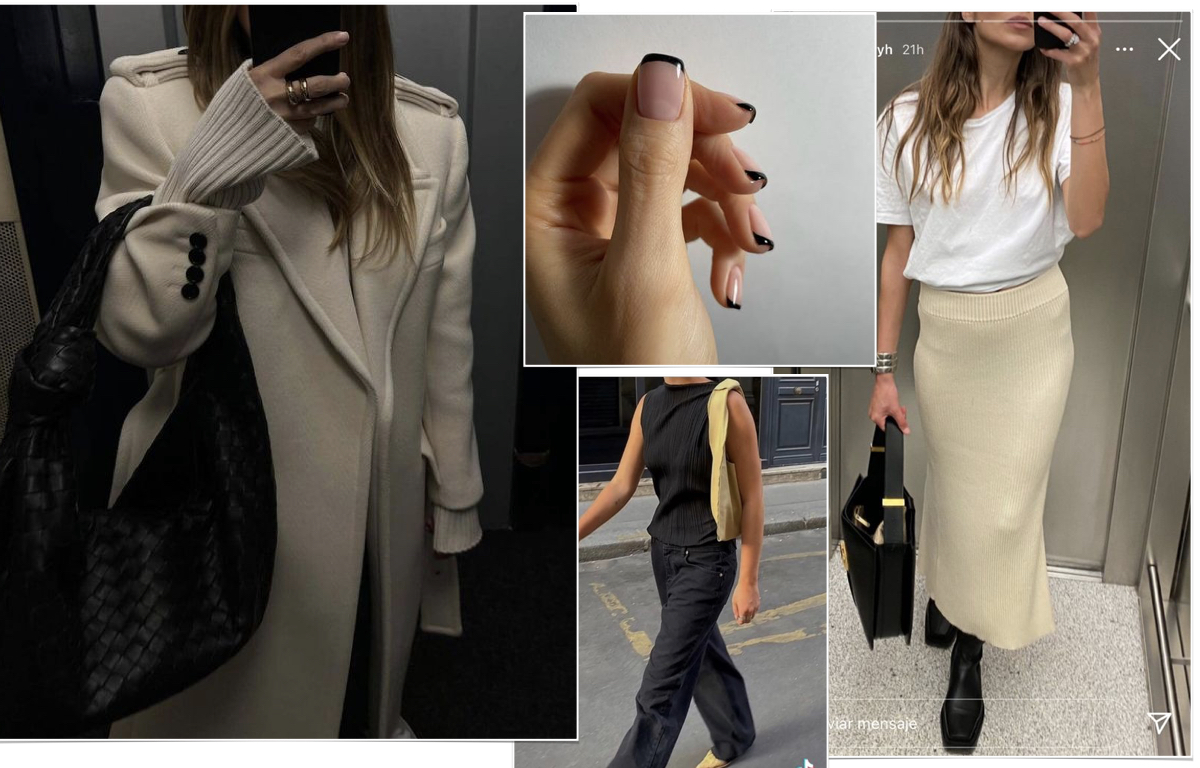 Casual everyday style inspiration, a fresh manicure and all black, ivory outfits to repeat.