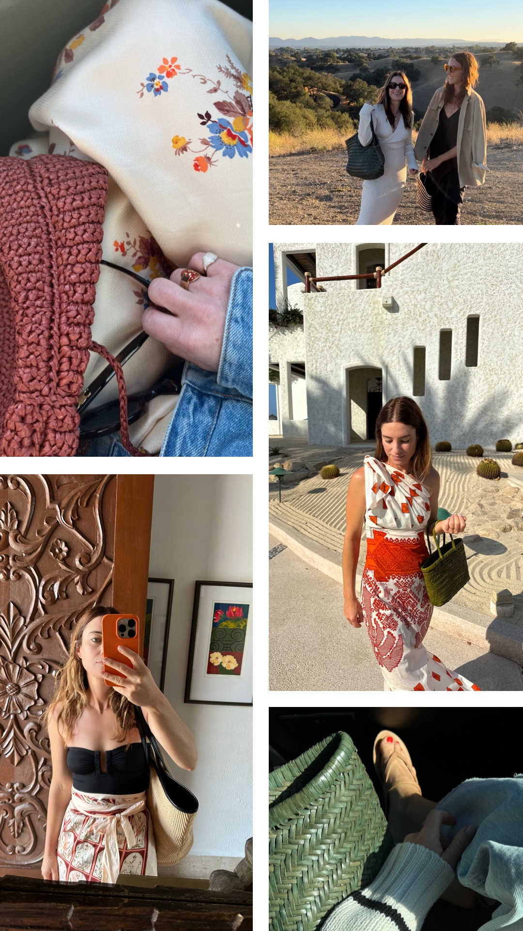 collage of Alicia Lund photos using her summer bags 