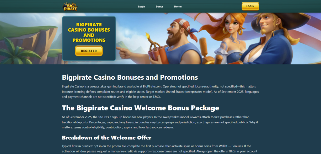 Big Pirate sweepstakes casino promotions